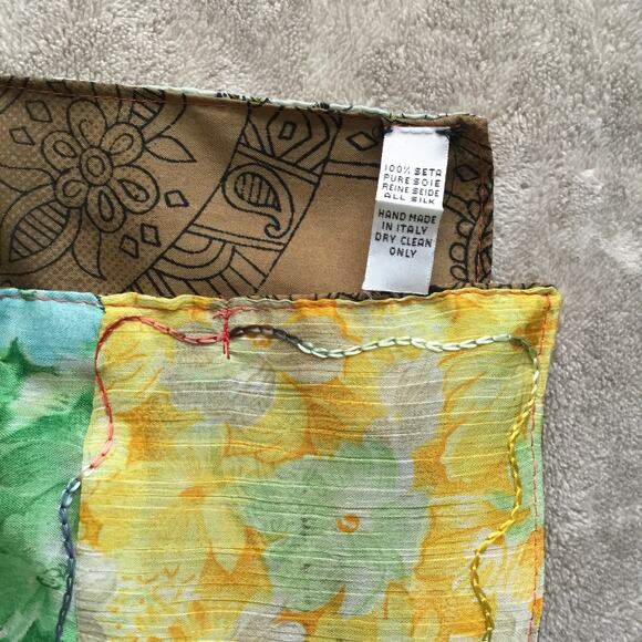 Giardino D'Oriente Lg Rectangle Patch Multicolor 100% Silk Scarf Made in Italy - Picture 14 of 15